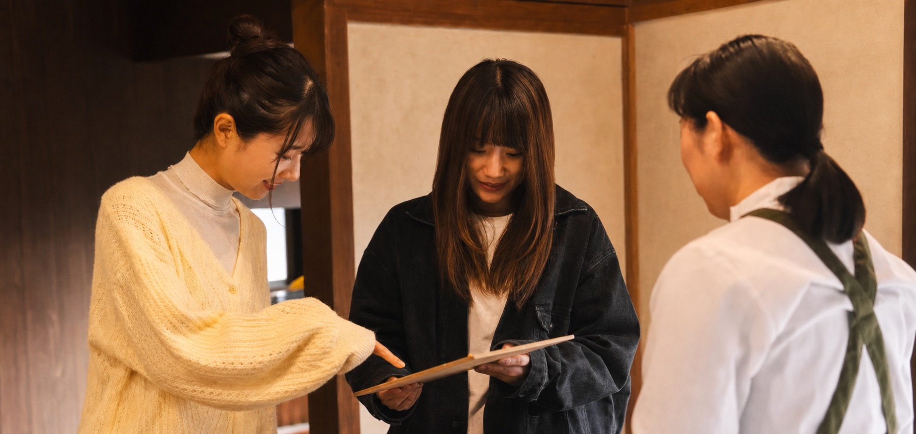 スタッフから作り方のレクチャーを受ける様子