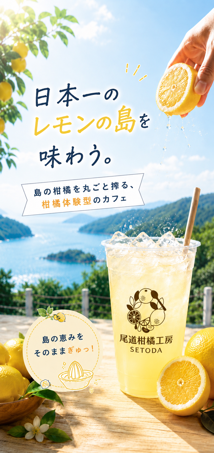 日本一のレモンの島を味わう。島の柑橘を丸ごと搾る、柑橘体験型のカフェ 尾道柑橘工房 SETODA